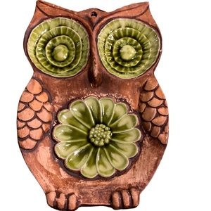 Vintage Treasure Craft Owl Wall Hanging Spoon Rest Mid Century Kitchen Decor USA